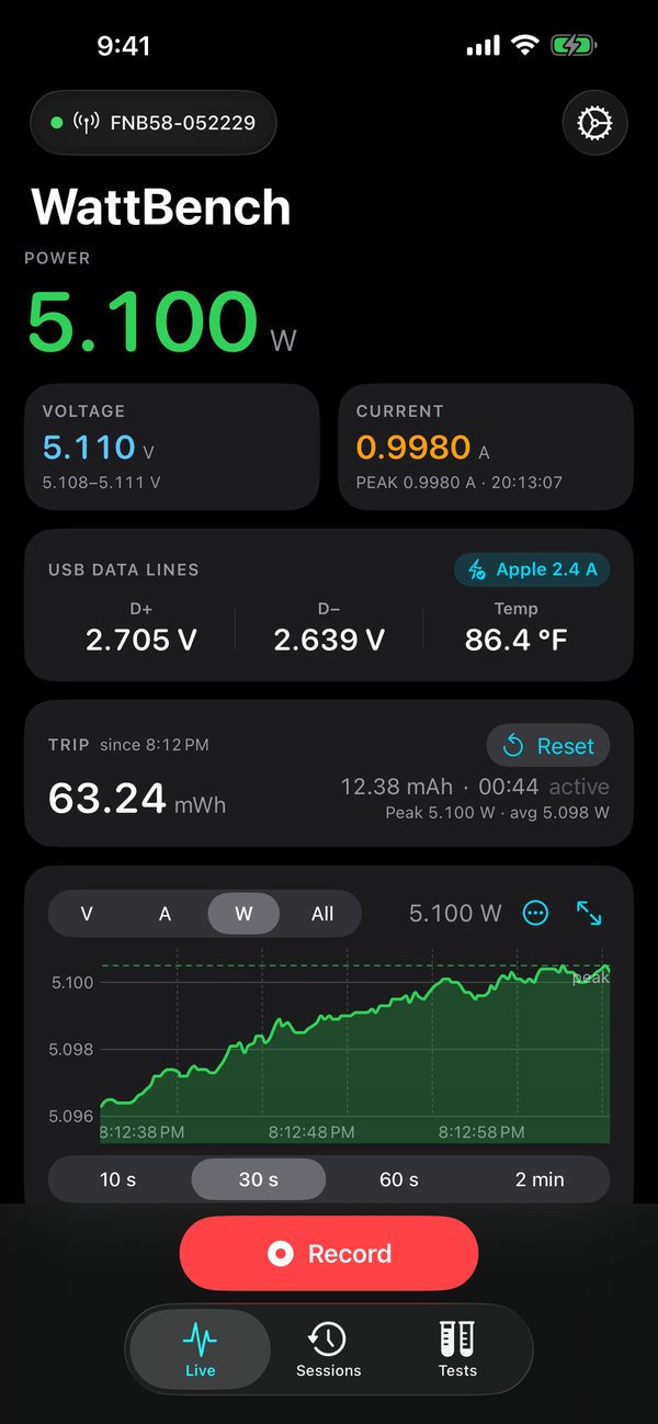 Connected: the pill shows your meter